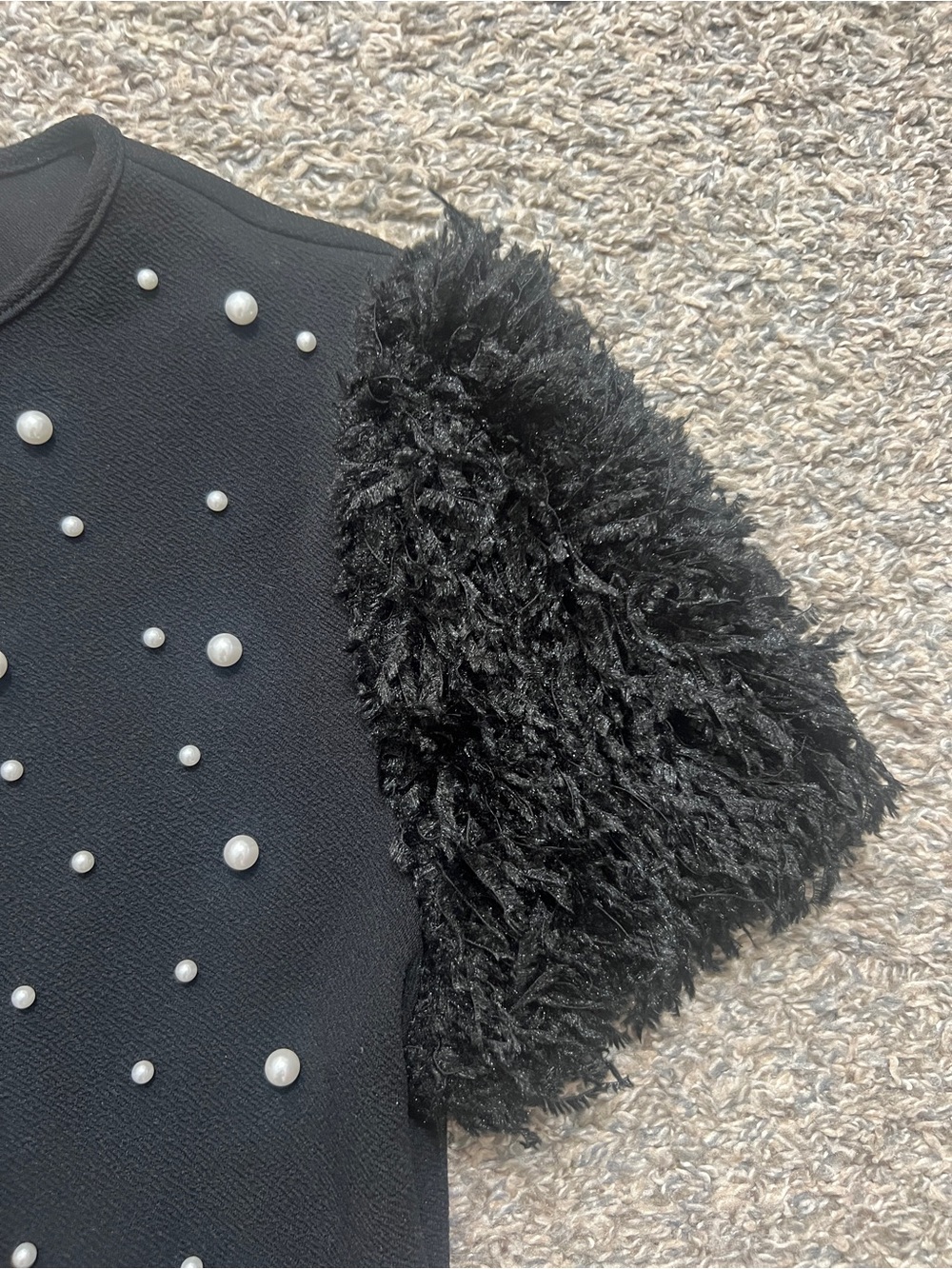 Black whimsy goth Pearl-Embellished Puff Sleeve Top - Picture 3 of 7
